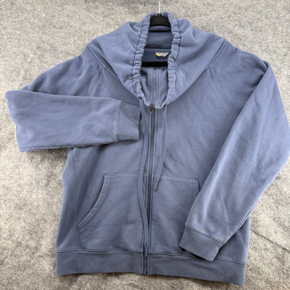 Zella Full Zip Hoodie Women XL Blue Funnel Neck Fleece Lined Sweatshirt